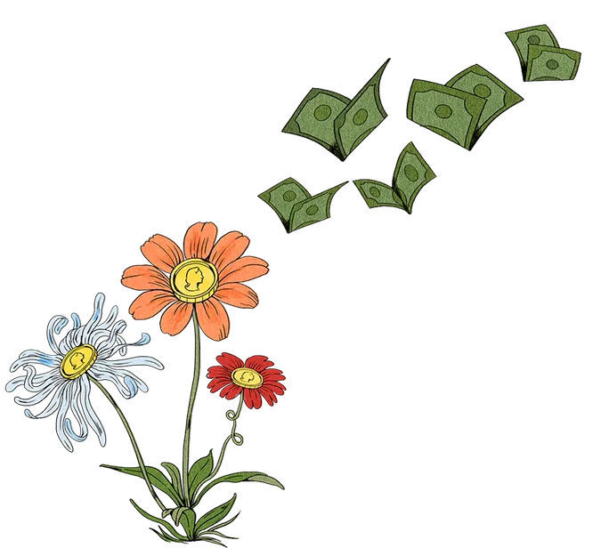Flowers With Money Illustration