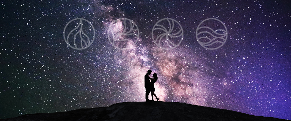 element symbols over image of couple standing under stars