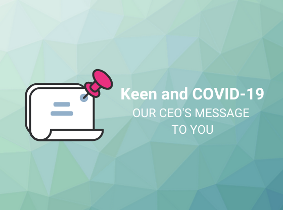 geometric graphic with text "Keen and COVID-19, our CEO's message to you"