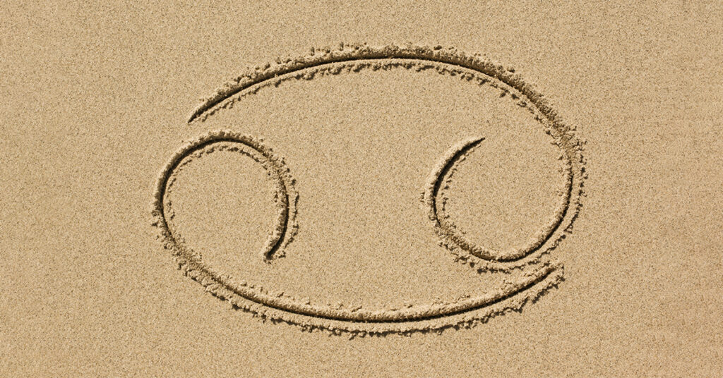 a drawing of the zodiac sign cancer in sand