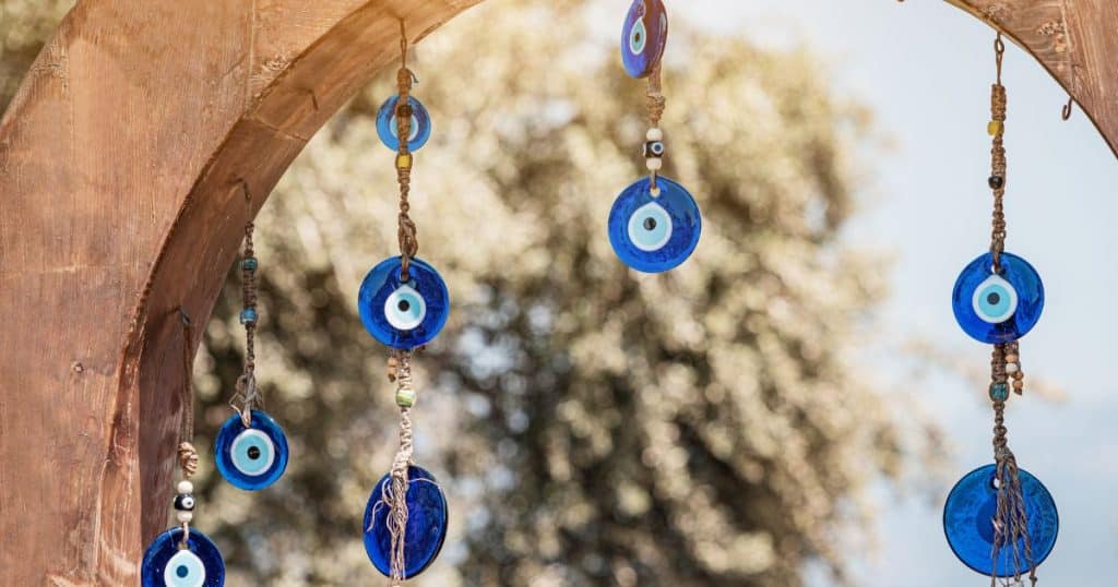 Amulets hanging at the entrance to the house to protect from the evil eye.