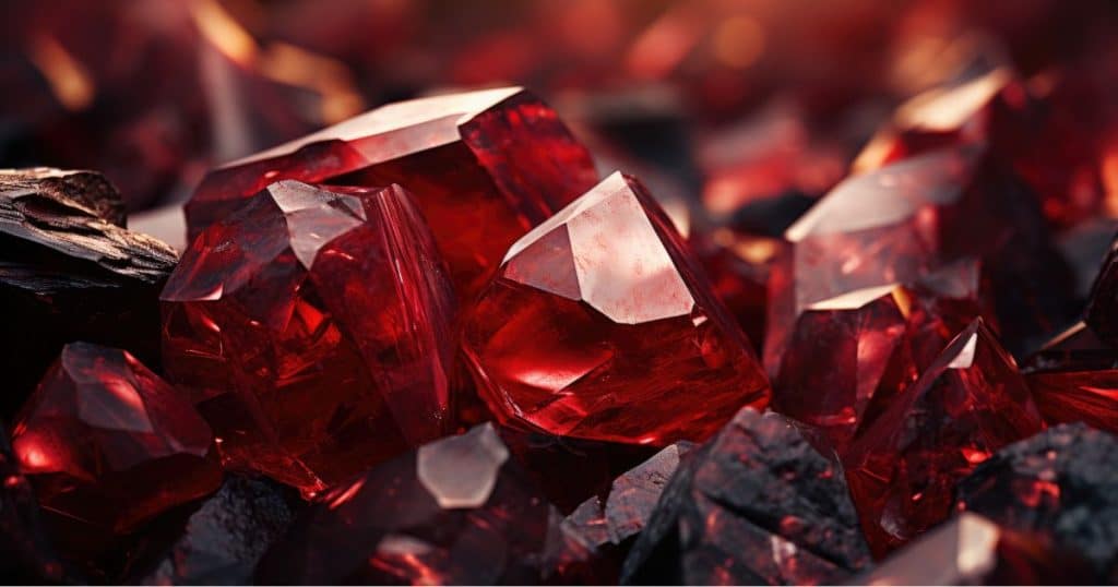 Various shapes of red garnet gem stones