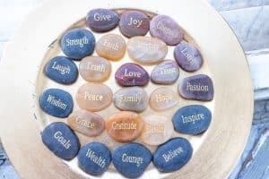 A collection of gratitude stones.