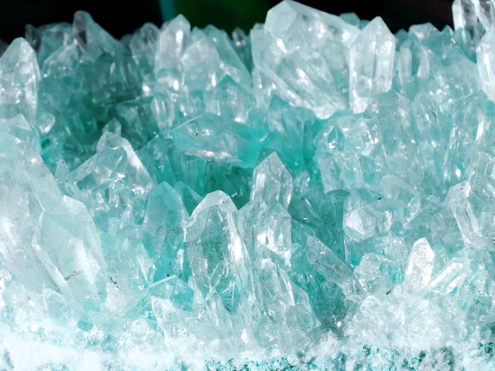Close-up of aquamarine birthstone crystals